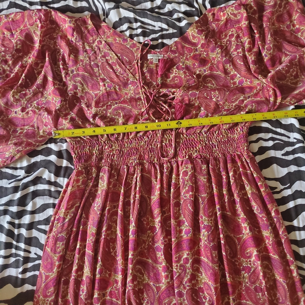 Karma Highway Paisley Maxi Dress w/ Large Flutter Sleeve OS Boho Festival 70s - Picture 16 of 16
